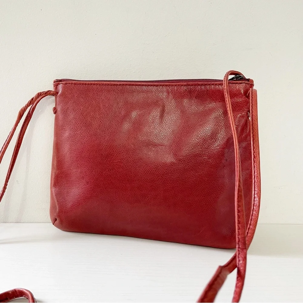 Fendi maroon leather embossed logo vintage crossbody bag